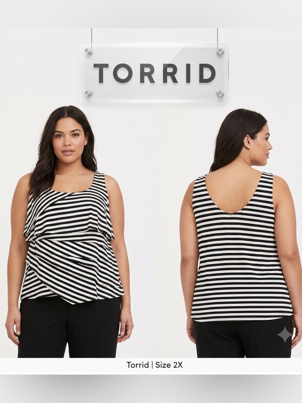 Torrid Striped Tier Black White Tank Top 2X